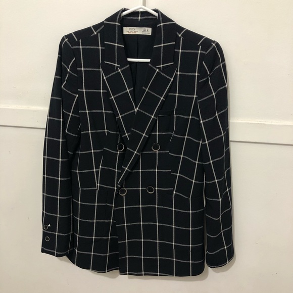 🆕 Dex Double Breasted Windowpane Blazer Medium Navy Mono Grid - Picture 8 of 8